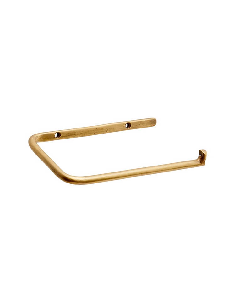 A solid brass toilet roll holder.