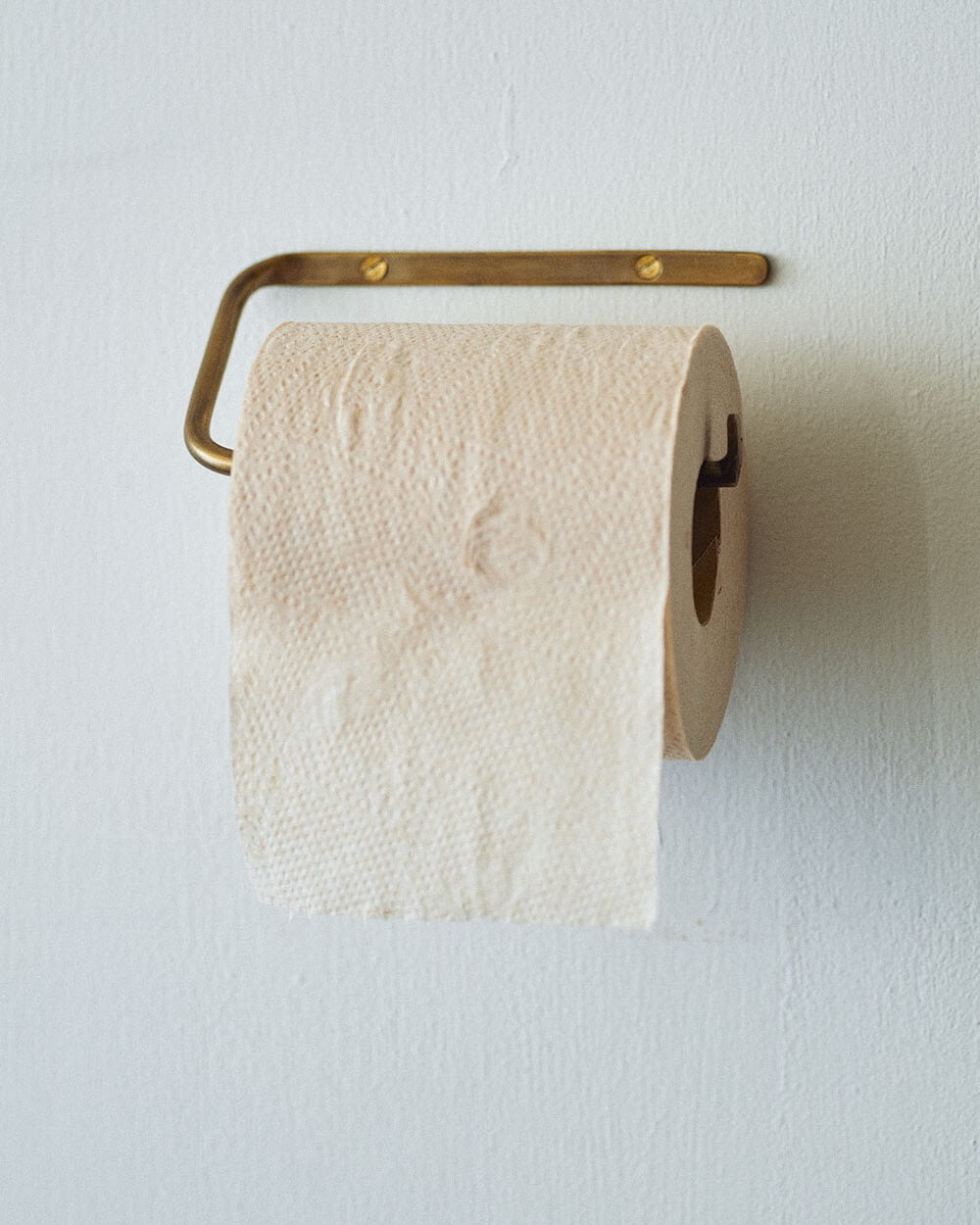 A solid brass toilet roll holder.