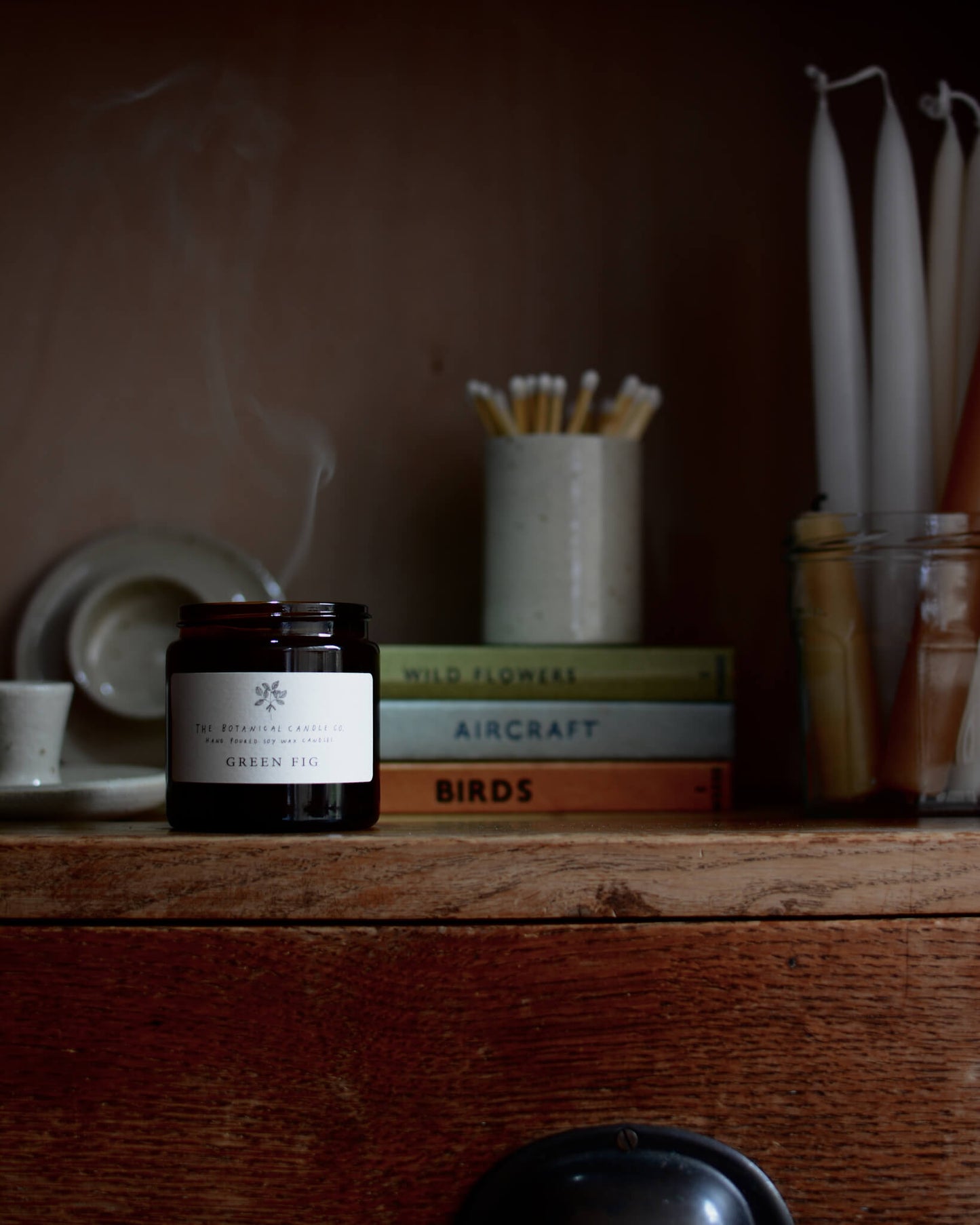 Green fig scented soy candle by The Botanical Candle Co.