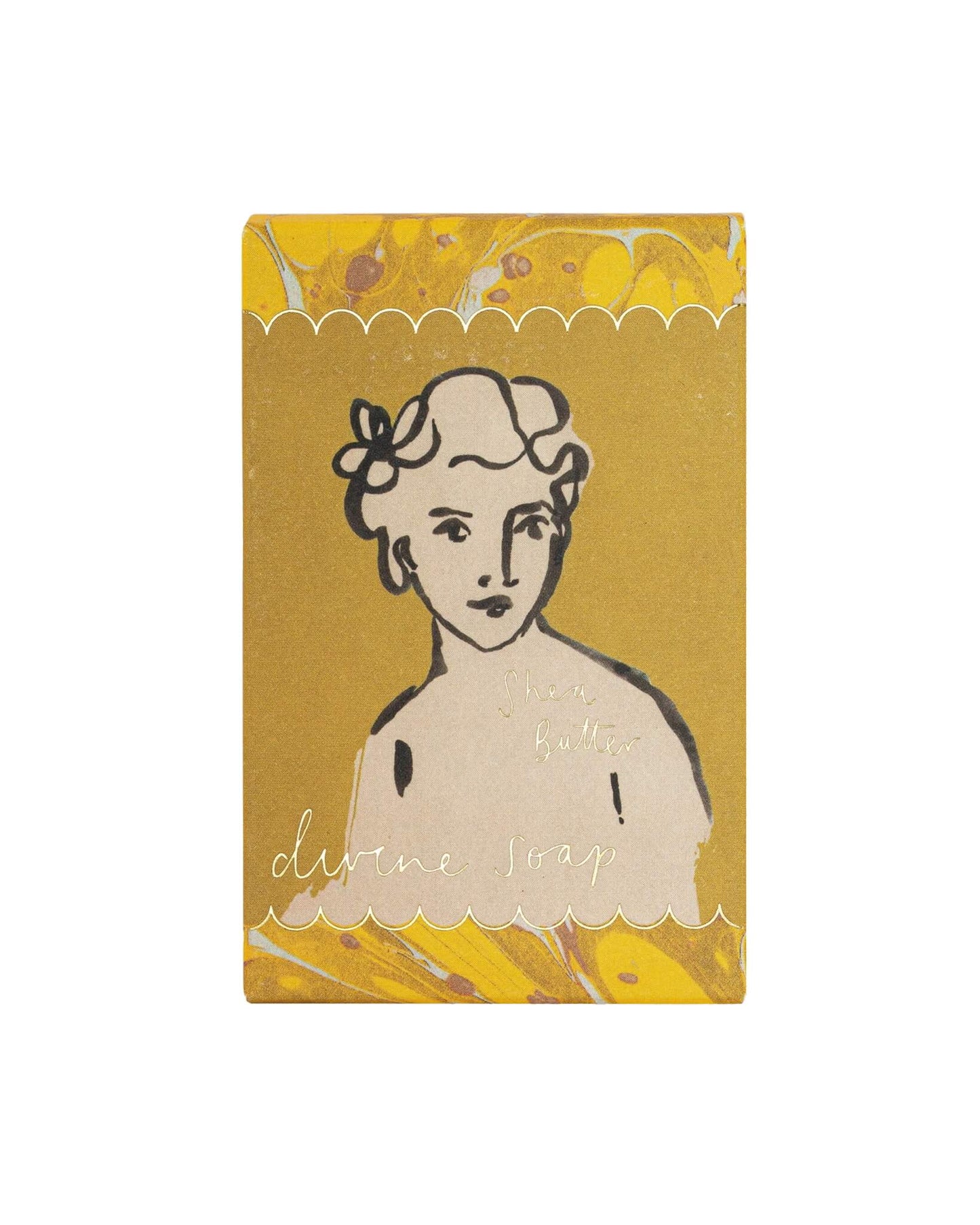 Yellow soap box with illustration of a woman.
