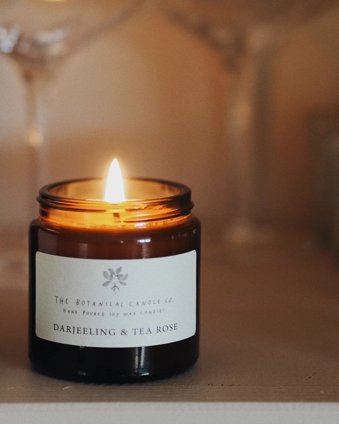 A darjeeling and tea rose scented candle.