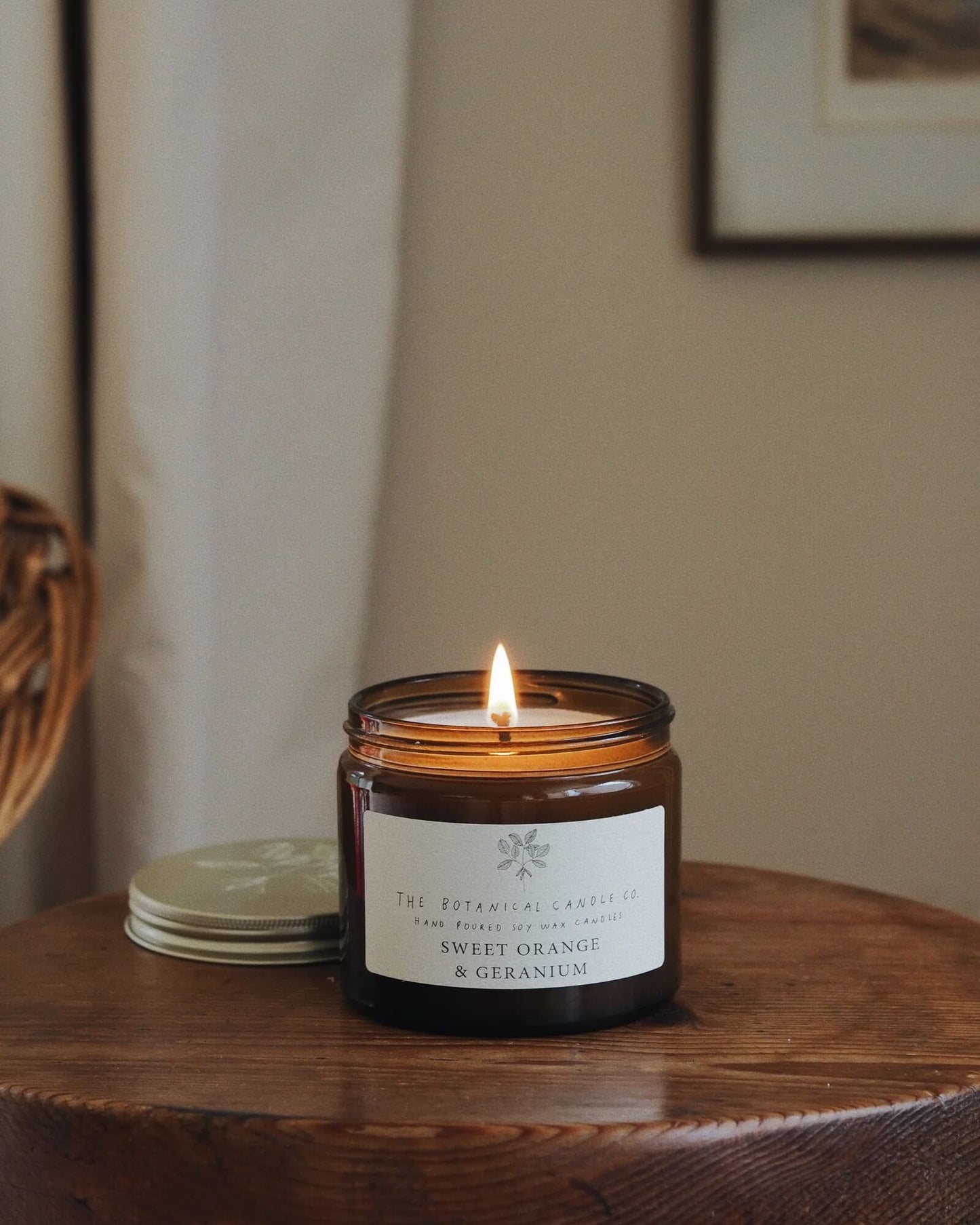 Sweet Orange and Geranium soy wax candle by The Botanical Candle Co.
