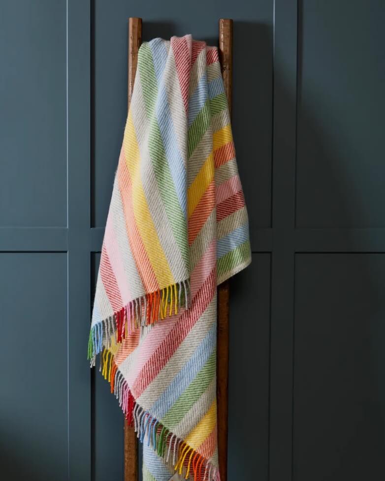 British Pure Wool Stripe Blanket Rainbow