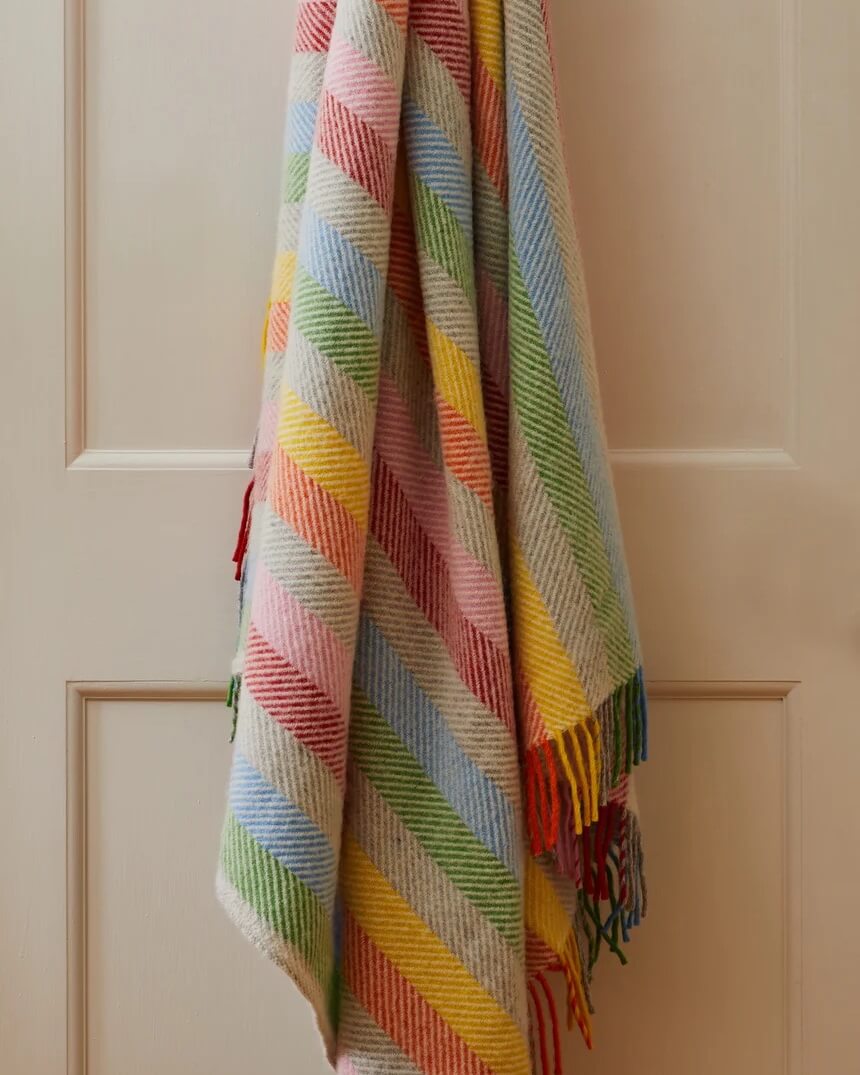 British Pure Wool Stripe Blanket Rainbow