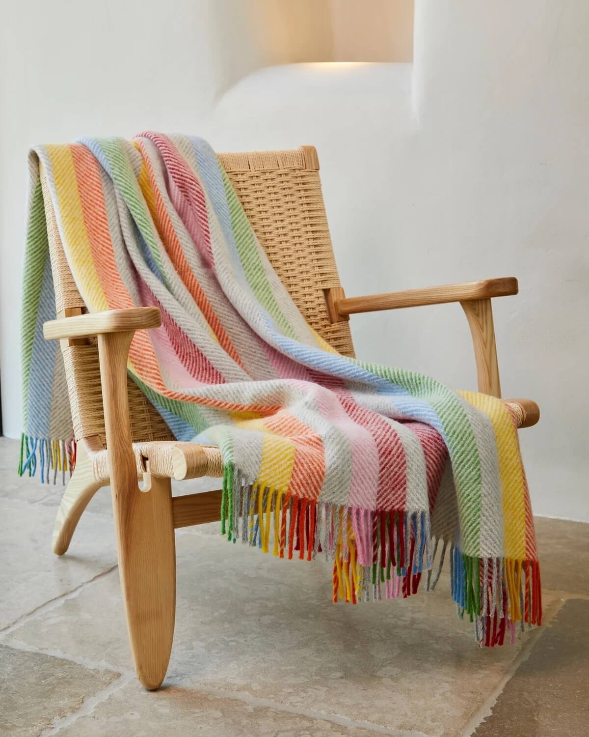 British Pure Wool Stripe Blanket Rainbow