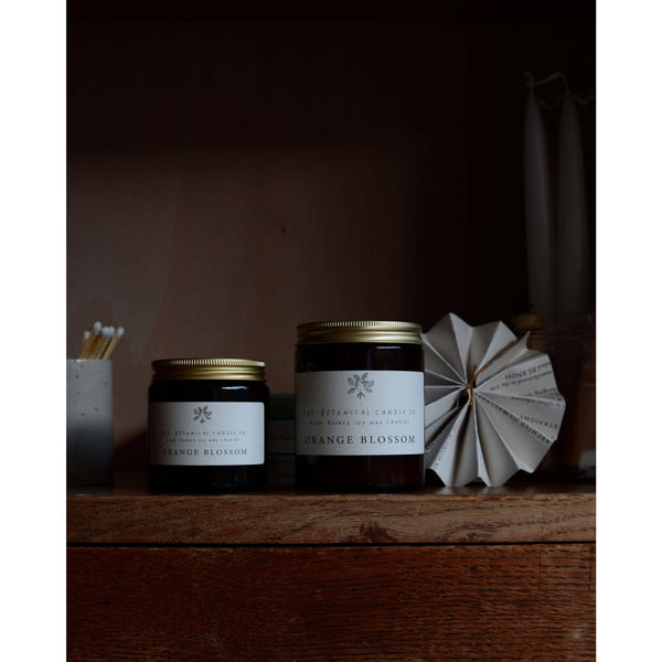 Orange Blossom scented soy wax candle by The Botanical Candle Co. Small 120ml and medium 180ml.