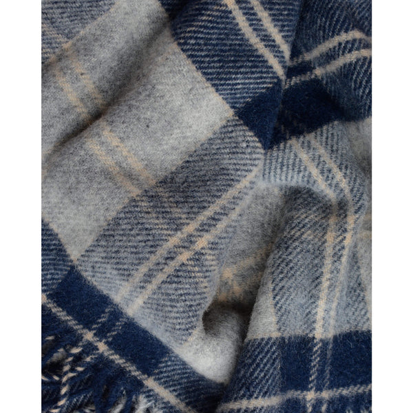 British Pure Wool Check Blanket Navy and Silver Grey