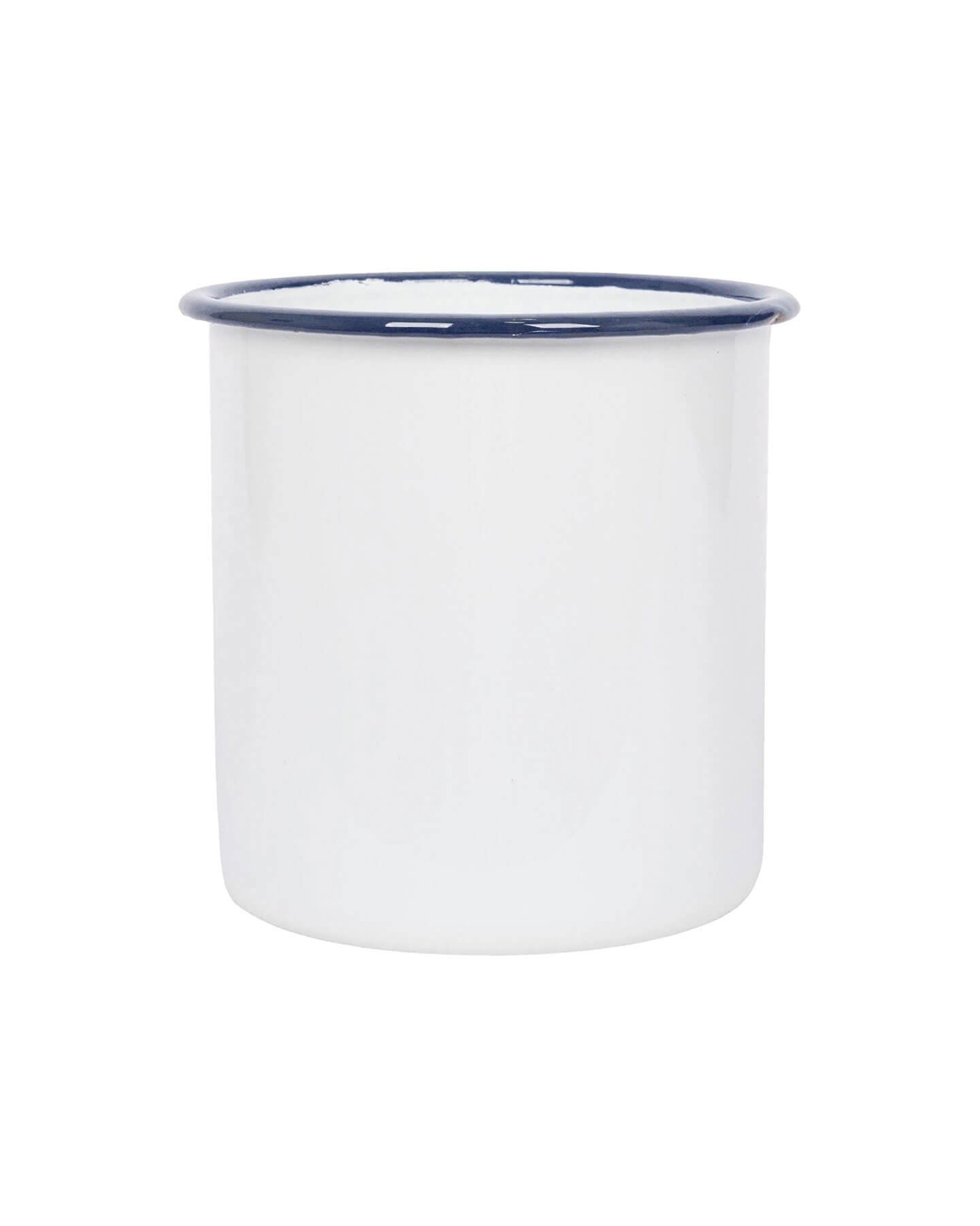 A white enamel utensil holder, on a white background.