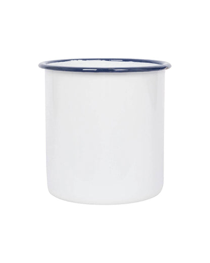A white enamel utensil holder, on a white background.