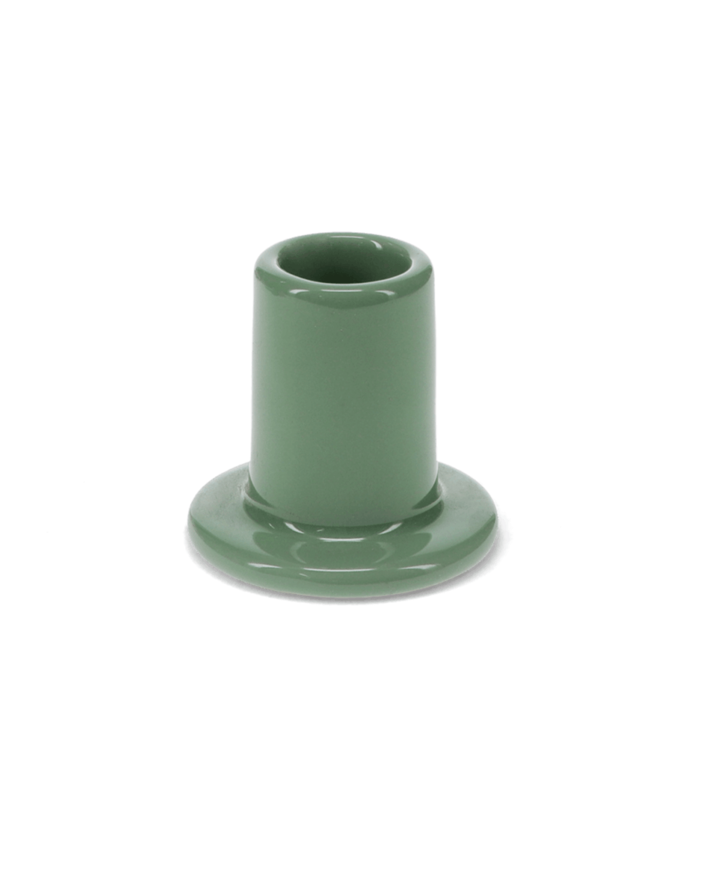 Green ceramic candle holder, shown on a white background