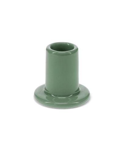 Green ceramic candle holder, shown on a white background