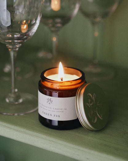 Green fig scented soy candle by The Botanical Candle Co.