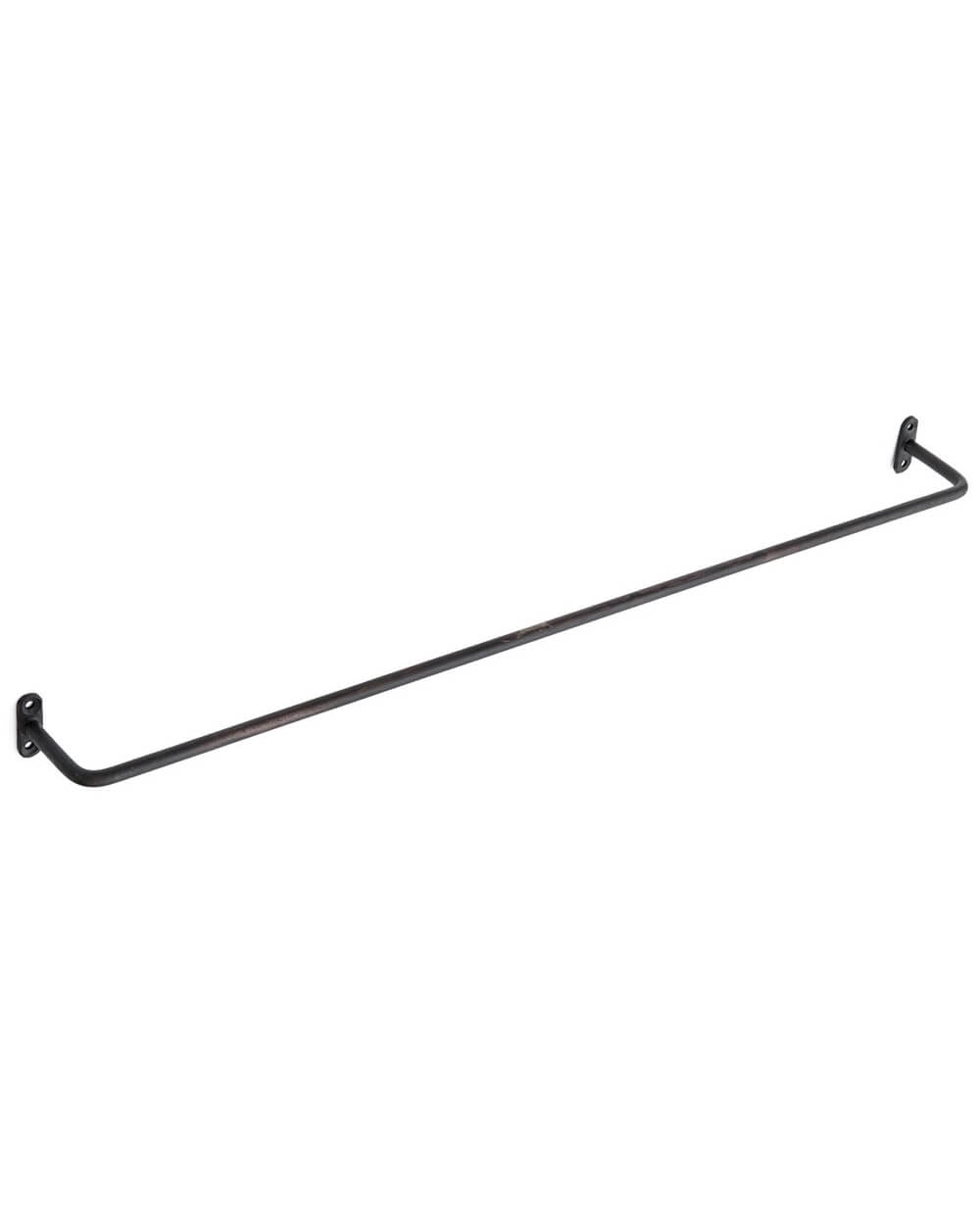 A black iron wall-mounted hanging rail