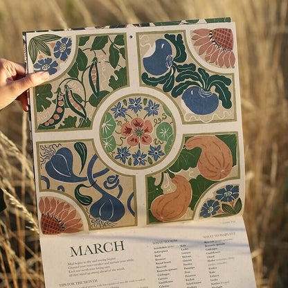 Close up of the March illustration of a botanical 2026 calendar.