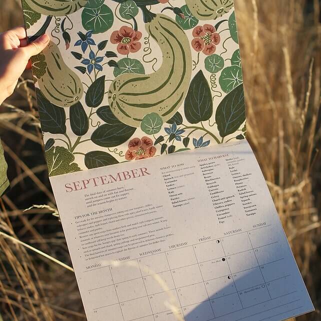 Close up of the September illustration of a botanical 2026 calendar.