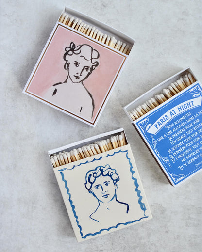 Set of 3 letterpress match boxes.