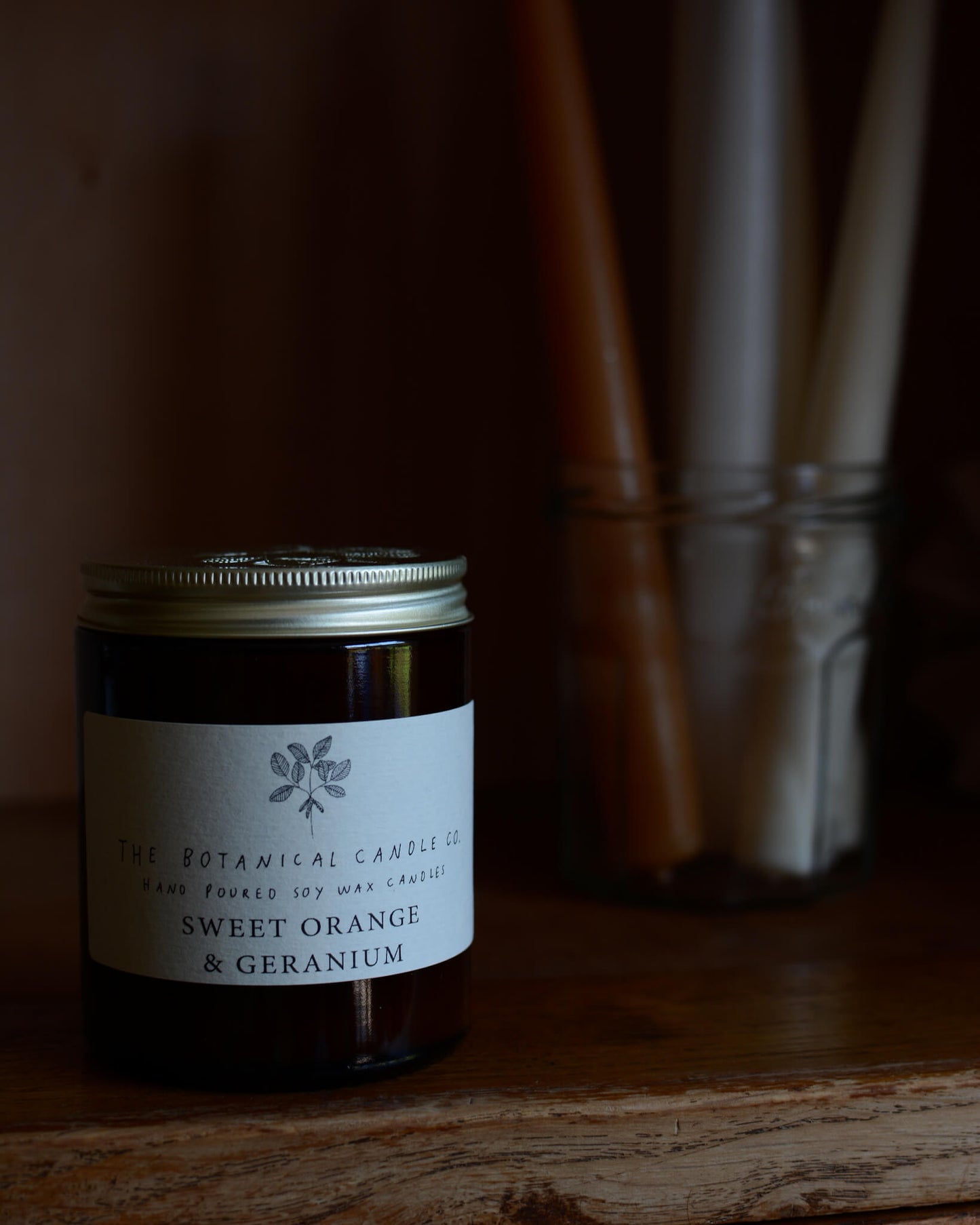 Sweet Orange and Geranium soy wax candle by The Botanical Candle Co.