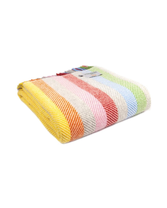 British Pure Wool Stripe Blanket Rainbow