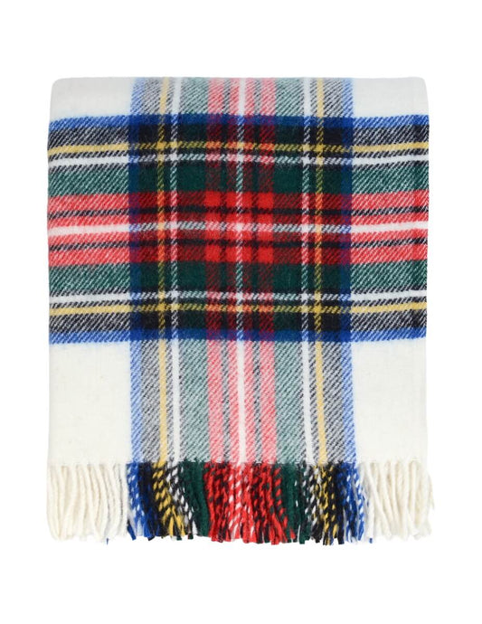 Plaid wool blanket with colourful pattern on a white background