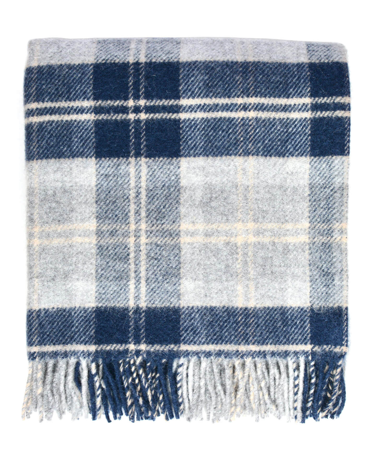 British Pure Wool Check Blanket Navy