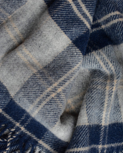 British Pure Wool Check Blanket Navy