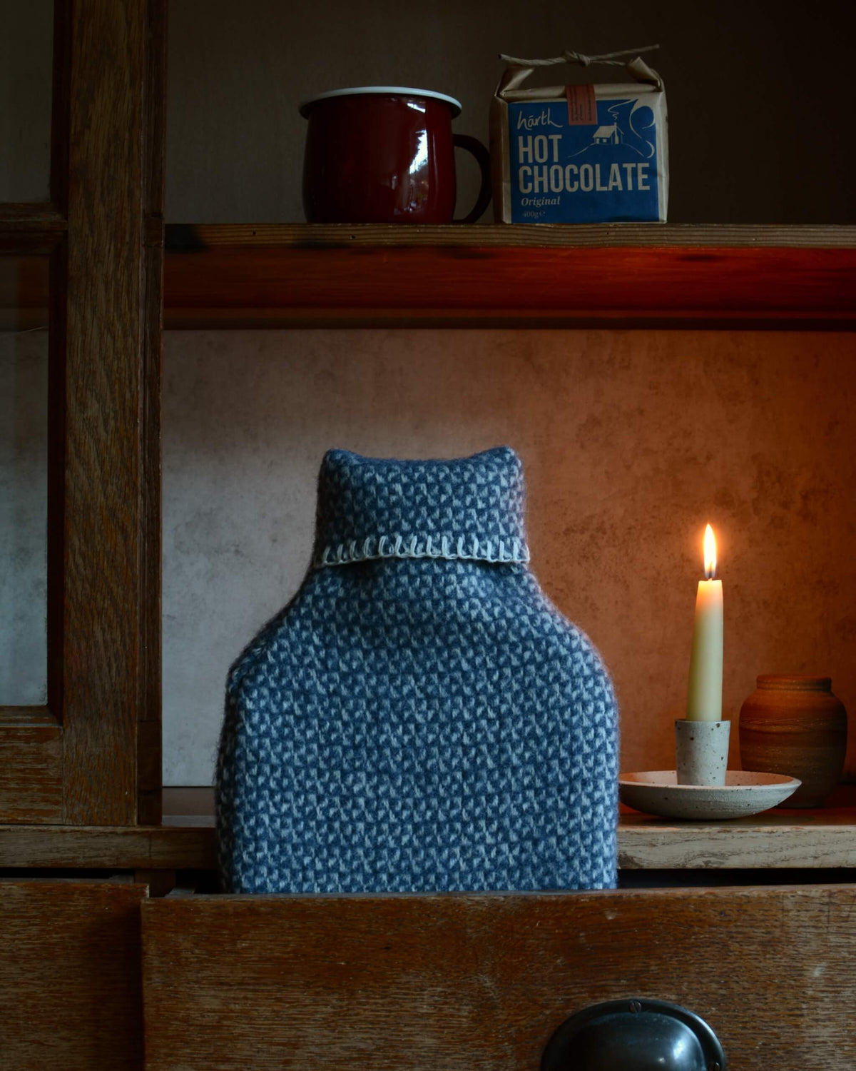 Wool Hot Water Bottle - Blue Slate Windmill