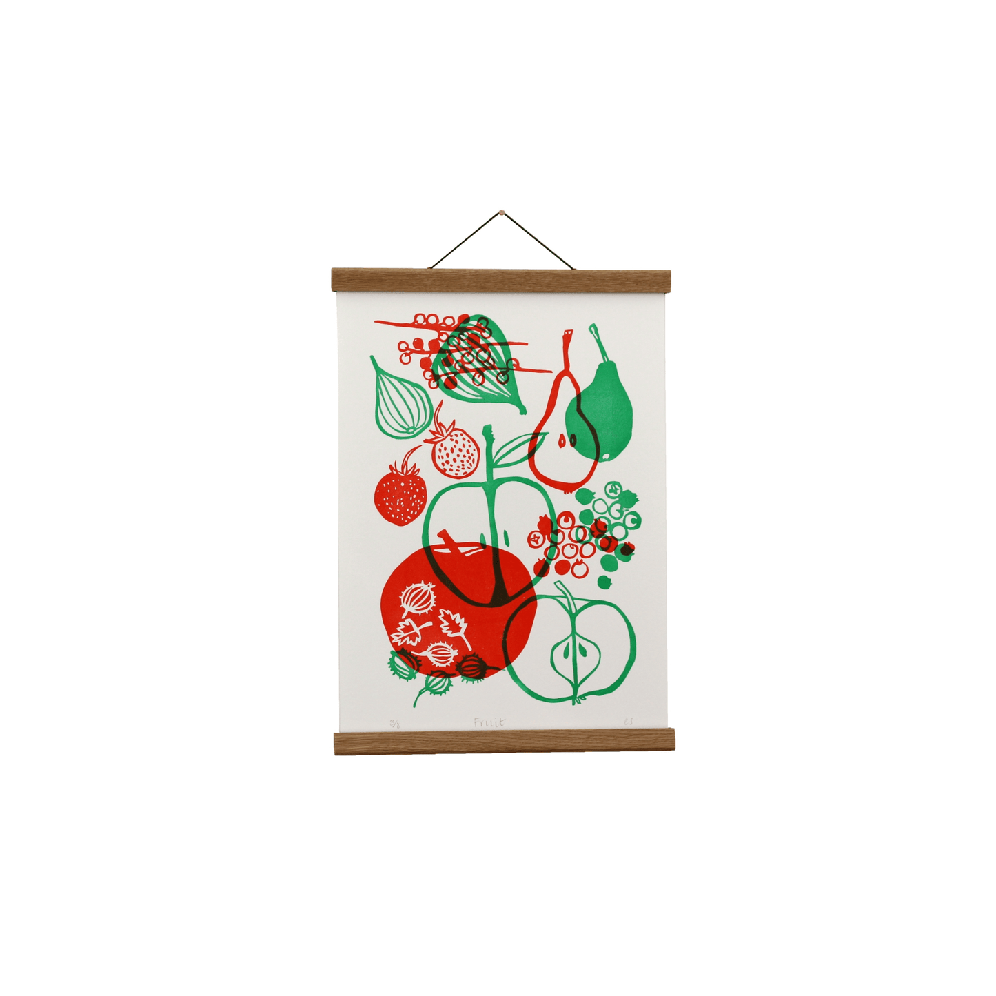 Small A4 oak poster hanger by Creamore Mill with an abstract print