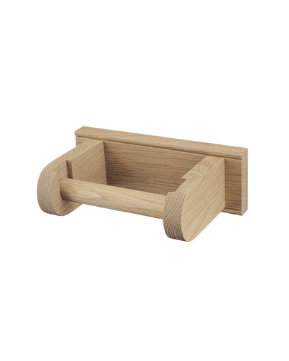 A solid oak toilet roll, cutout on a white background