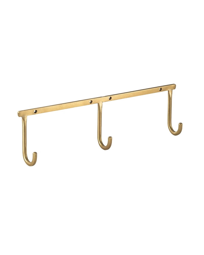 A triple brass wall hook, shown on a white background.