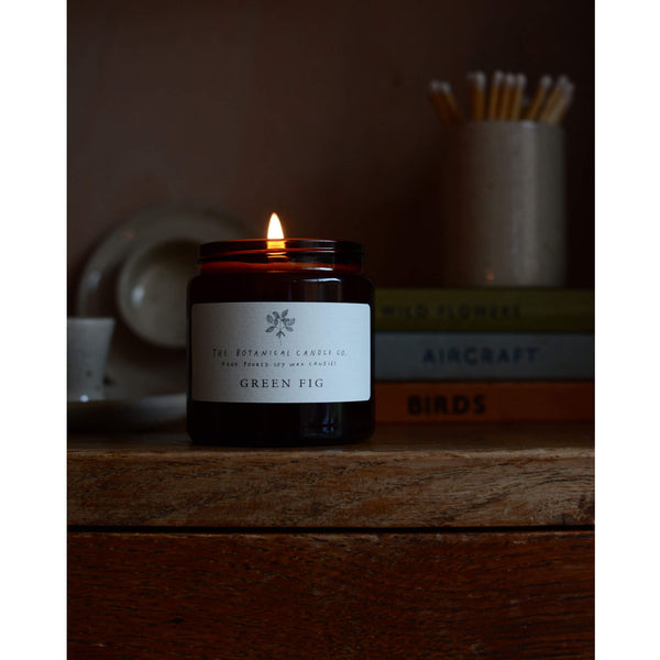 Green fig scented soy candle by The Botanical Candle Co.