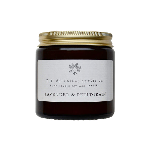 Lavender and Petitgrain scented soy wax candle by The Botanical Candle Co.