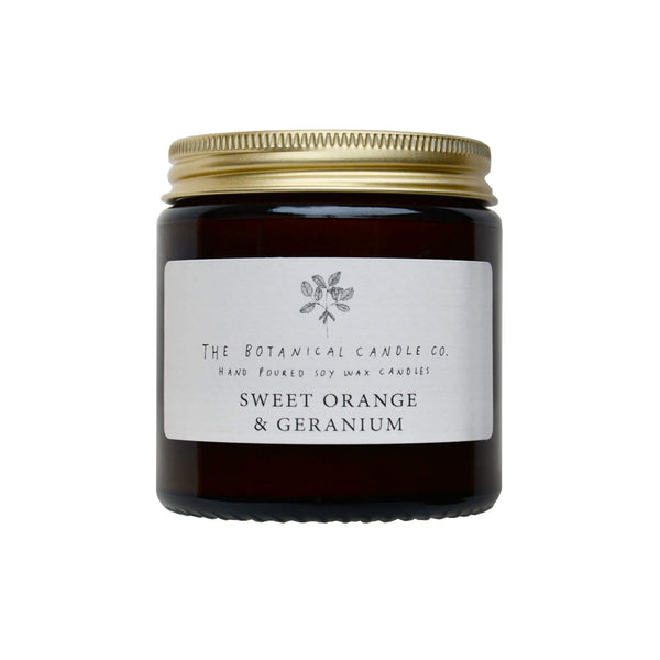 Sweet Orange and Geranium soy wax candle by The Botanical Candle Co.
