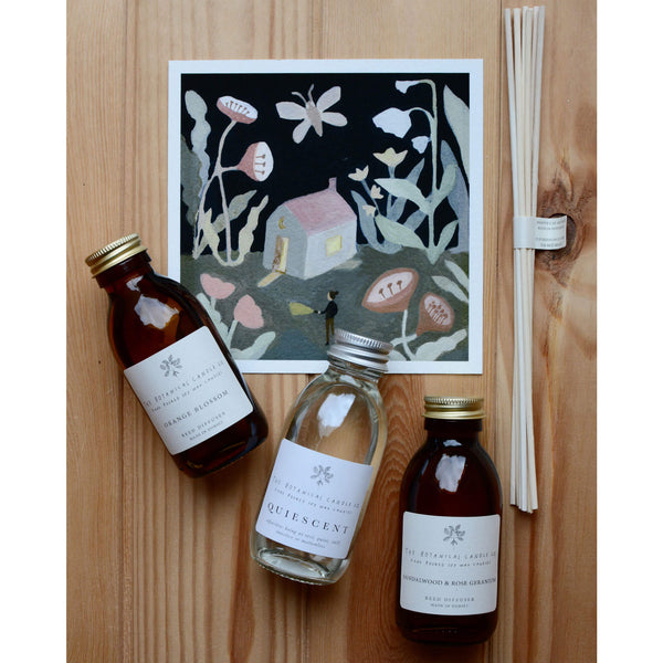 Sandalwood and Rose Geranium scented reed diffuser by The Botanical Candle Co.
